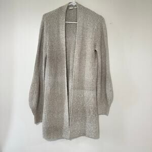 GAP Ribbed Open Front Cardigan Cream Longline Knit Cozy Layering Sweater XS